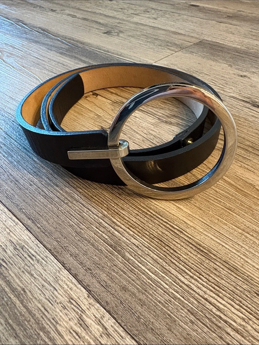 Vintage Talbots Black Leather Loop Belt | Silver O-Ring | 90s Minimalist